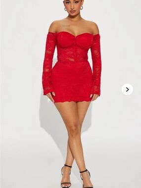 Fashion Nova Sweet Fantasy Lace Skirt Set - Red